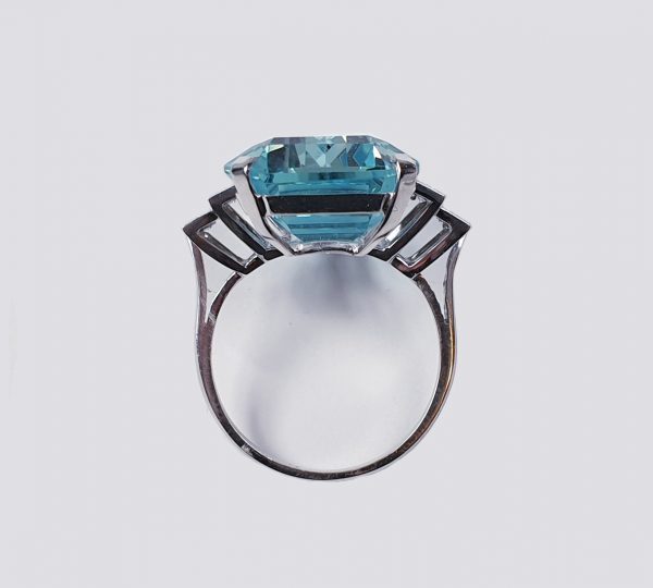 Art Deco 25ct Aquamarine and Diamond Dress Ring in Platinum