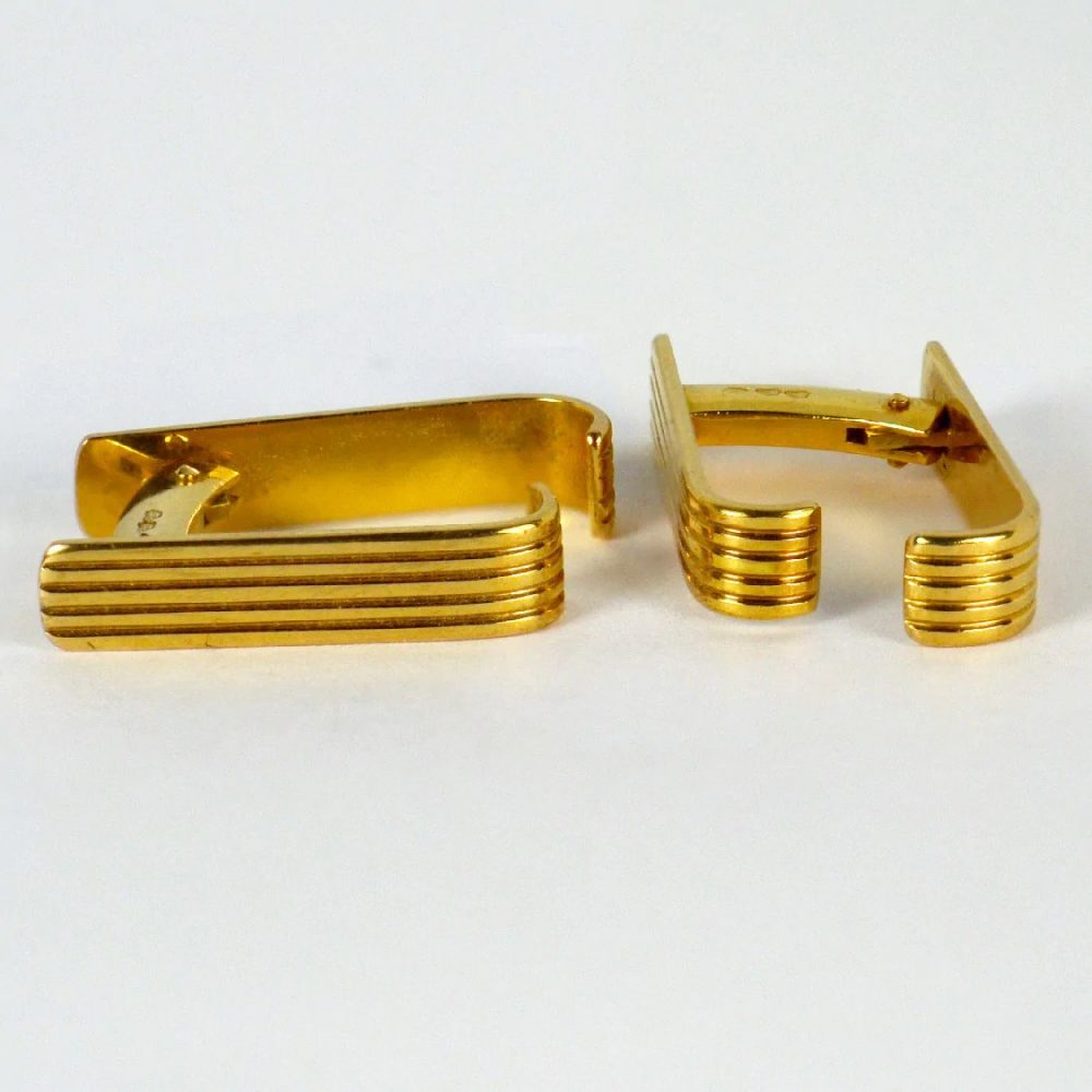 French 18ct Yellow Gold Ridged Stirrup Cufflinks