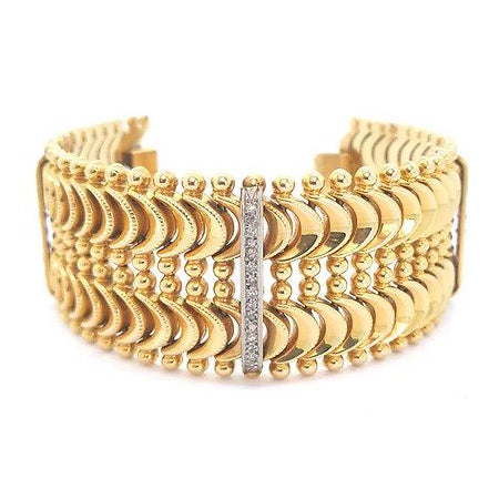 Antique 18ct Yellow Gold Fancy Link Bracelet with Diamonds and Rubies