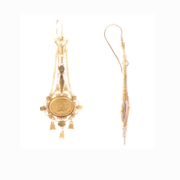 Georgian / Regency Enamel Filigree 18ct Gold Drop Earrings, Circa 1820