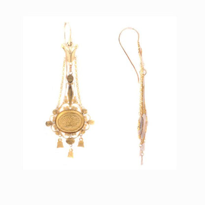 Georgian / Regency Enamel Filigree 18ct Gold Drop Earrings, Circa 1820