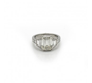 Emerald Cut Diamond Ring, Diamond Shoulders, 3cts Platinum