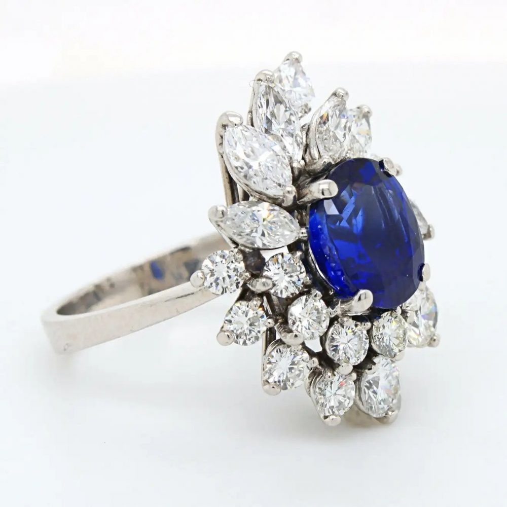 Royal Blue No Heat Burma Sapphire and Diamond Cluster Ring