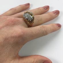 Vintage 1950s Diamond and 18ct Yellow Gold Leaf Design Bombe Ring