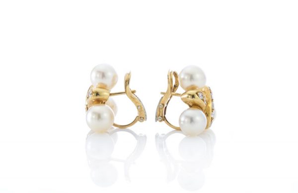Freshwater Pearl, Diamond and 18ct Gold Earrings, Signed Chantecler