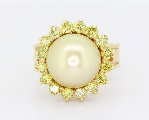 Golden South Sea Pearl and 2ct Fancy Yellow Diamond Cluster Ring