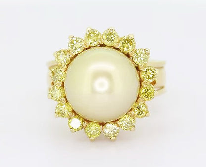 Golden South Sea Pearl and 2ct Fancy Yellow Diamond Cluster Ring