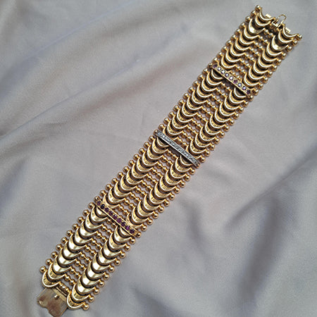 Antique 18ct Gold Fancy Link Bracelet with Diamonds and Rubies