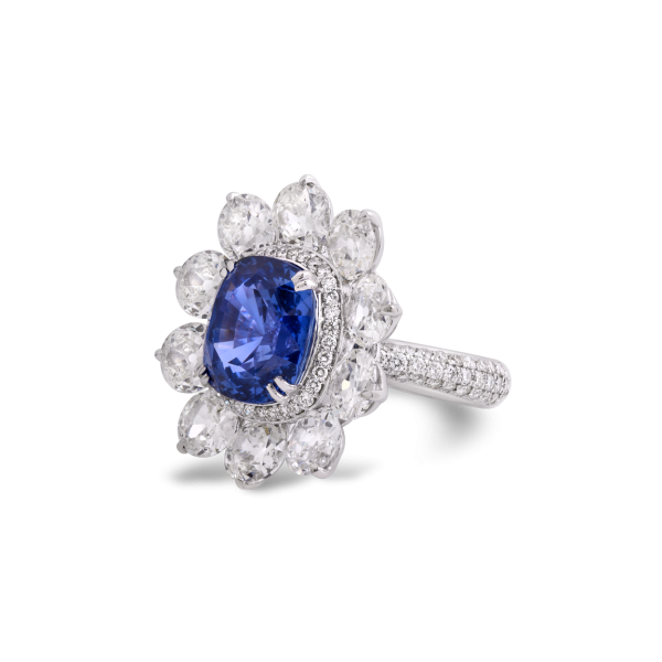 Cushion Cut Tanzanite and Diamond Floral Cluster Ring