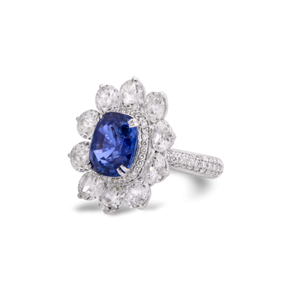 Cushion Cut Tanzanite and Diamond Floral Cluster Ring