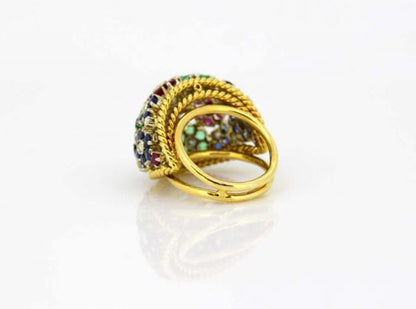 Vintage Gem Set Floral Dome Cluster Ring in 18ct Yellow Gold