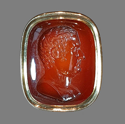 Antique Carved Cornelian Intaglio Fob Seal of Charles James Fox (1749-1806), English Circa 1805-10