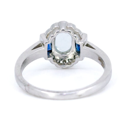 14 Carat White Gold Aquamarine, Sapphire and Diamond Cluster Ring