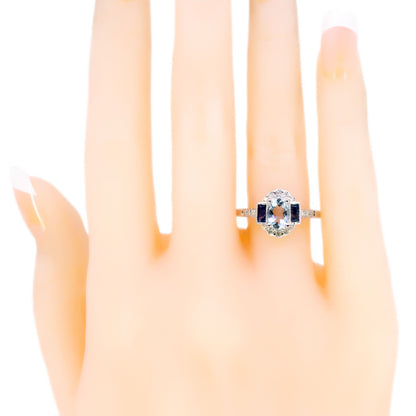 14 Carat White Gold Aquamarine, Sapphire and Diamond Cluster Ring