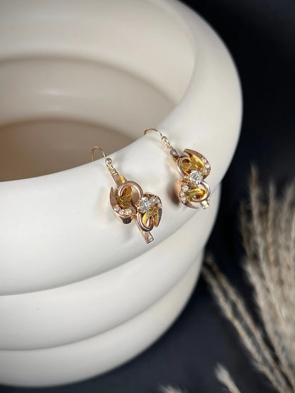 Victorian 12 Carat Gold Diamond and Pearl Drop Earrings, Circa 1880