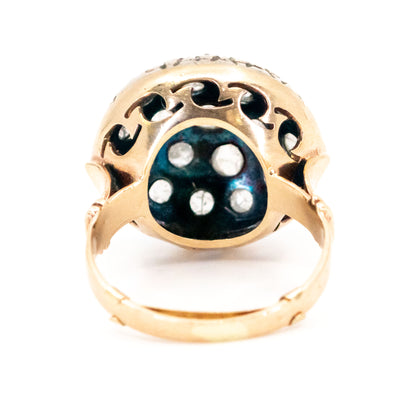 Vintage 9 Carat Yellow Gold and Silver Diamond Bombé Cluster Ring