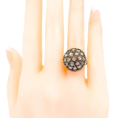 Vintage 9 Carat Yellow Gold and Silver Diamond Bombé Cluster Ring