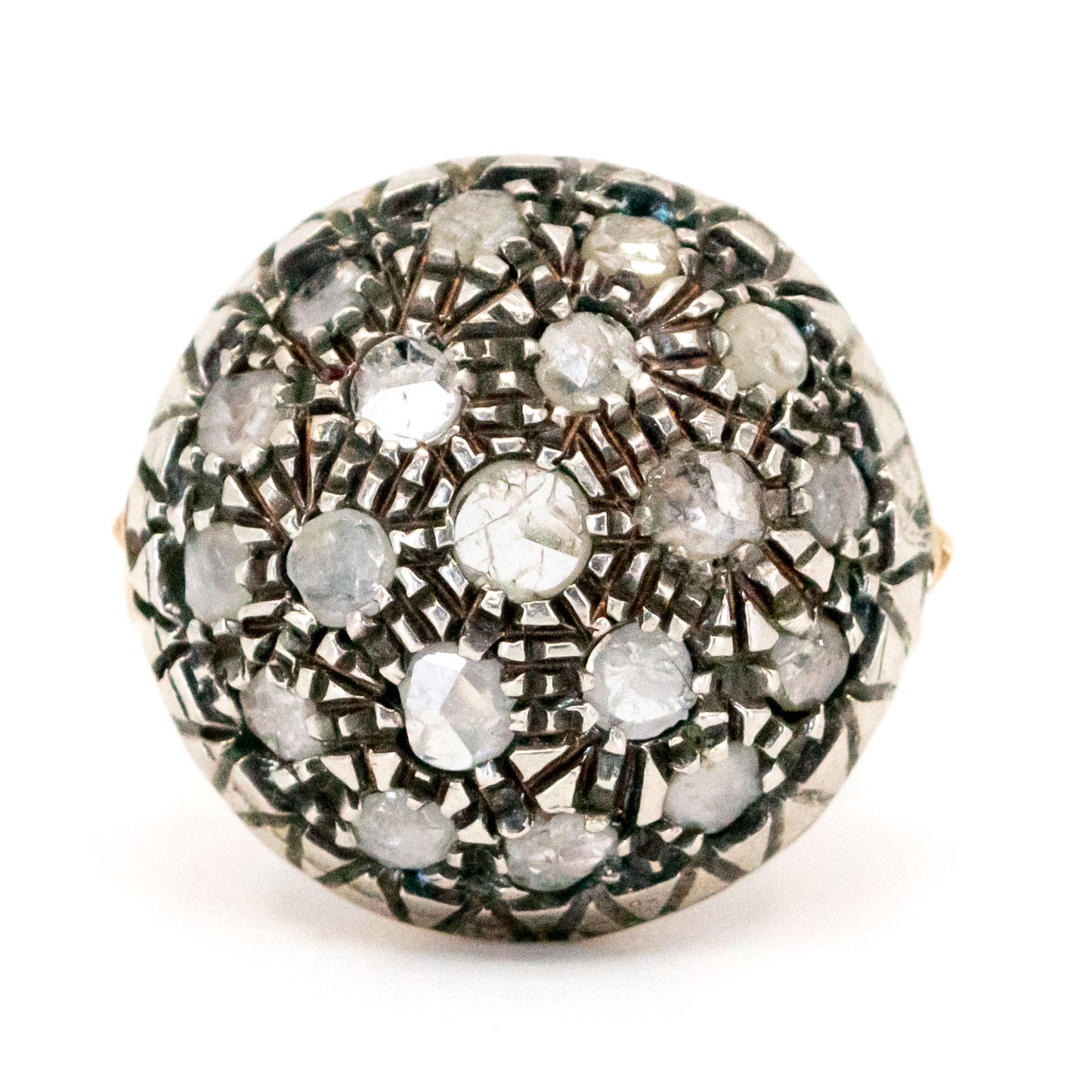 Vintage 9 Carat Yellow Gold and Silver Diamond Bombé Cluster Ring