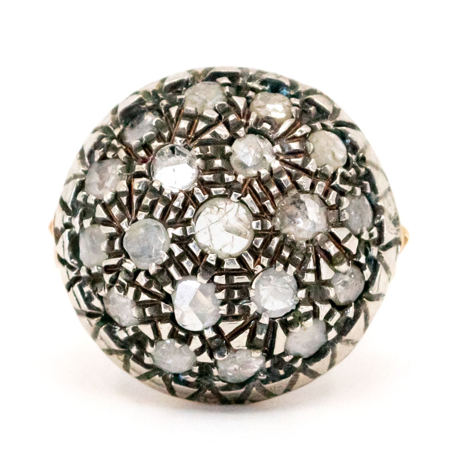 Vintage 9 Carat Yellow Gold and Silver Diamond Bombé Cluster Ring