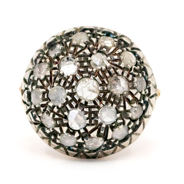 Vintage 9 Carat Yellow Gold and Silver Diamond Bombé Cluster Ring