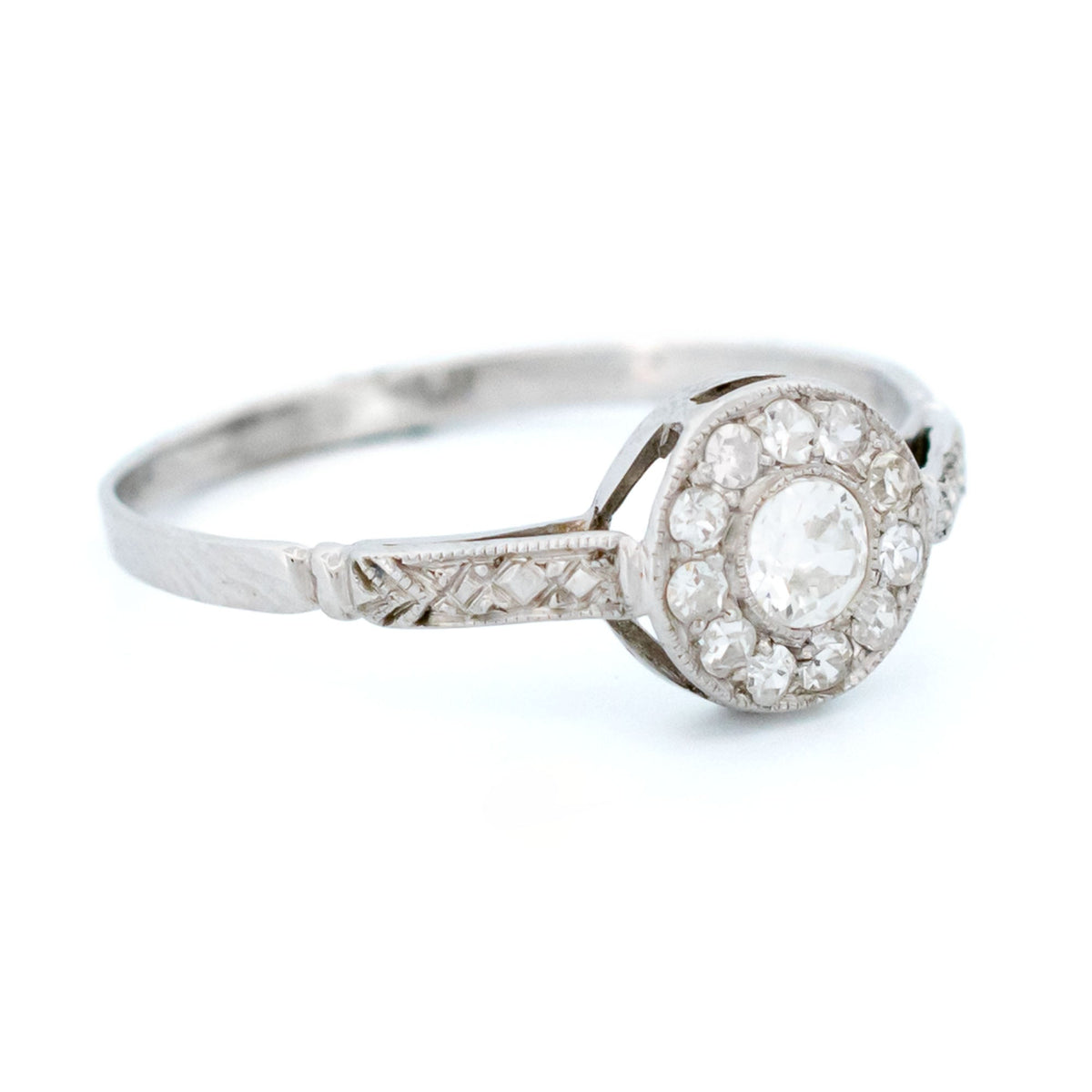 Vintage 14 Carat White Gold Diamond Halo Cluster Ring, 0.25 Carat