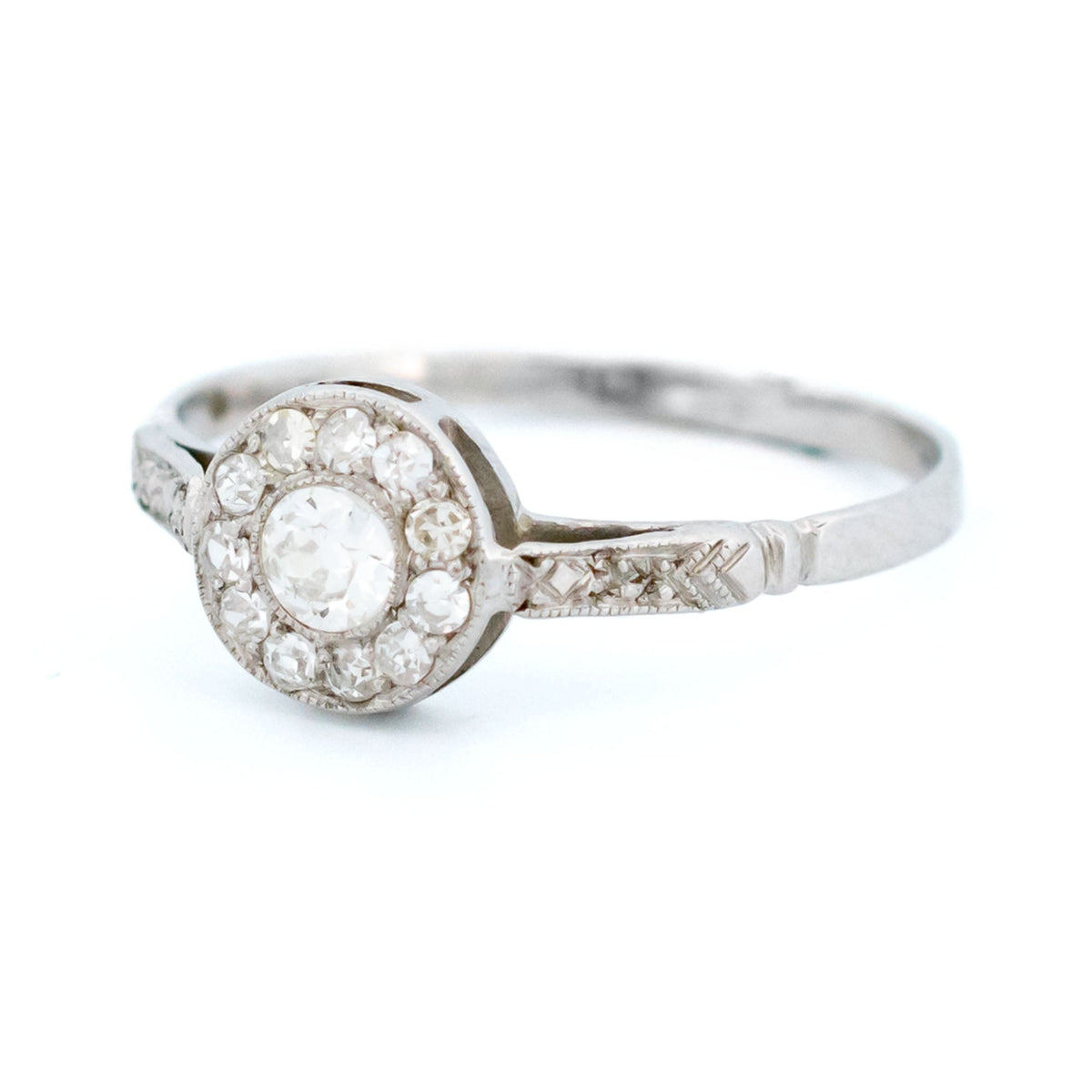 Vintage 14 Carat White Gold Diamond Halo Cluster Ring, 0.25 Carat
