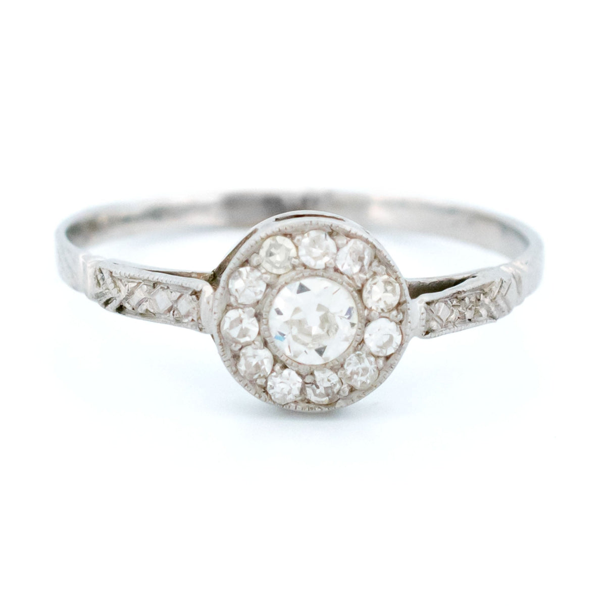 Vintage 14 Carat White Gold Diamond Halo Cluster Ring, 0.25 Carat