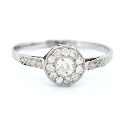 Vintage 14 Carat White Gold Diamond Halo Cluster Ring, 0.25 Carat