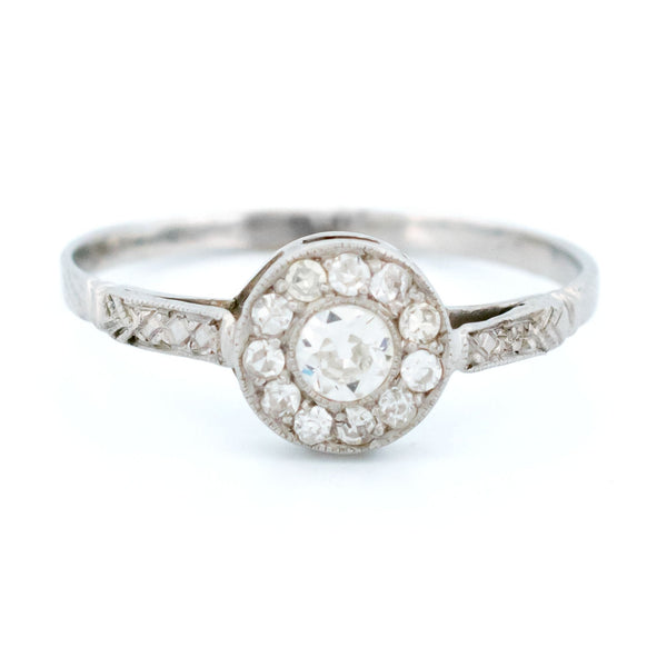 Vintage 14 Carat White Gold Diamond Halo Cluster Ring, 0.25 Carat