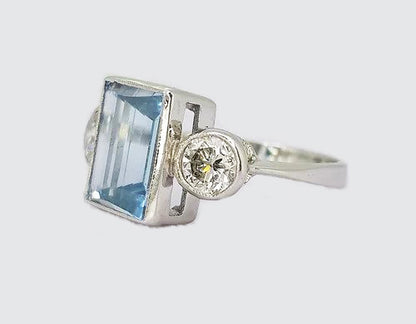 3.04ct Aquamarine and Diamond Three Stone Ring, 18ct white gold.