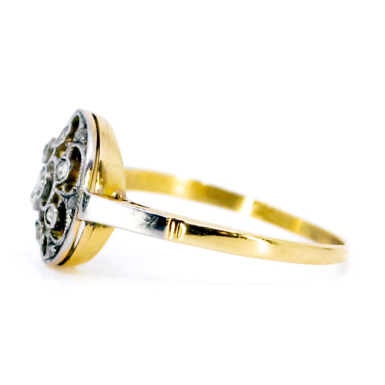Art Deco 14 Carat Yellow and White Gold Old Mine and Rose-Cut Diamond Ring