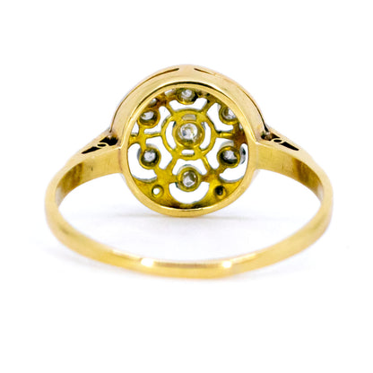 Art Deco 14 Carat Yellow and White Gold Old Mine and Rose-Cut Diamond Ring