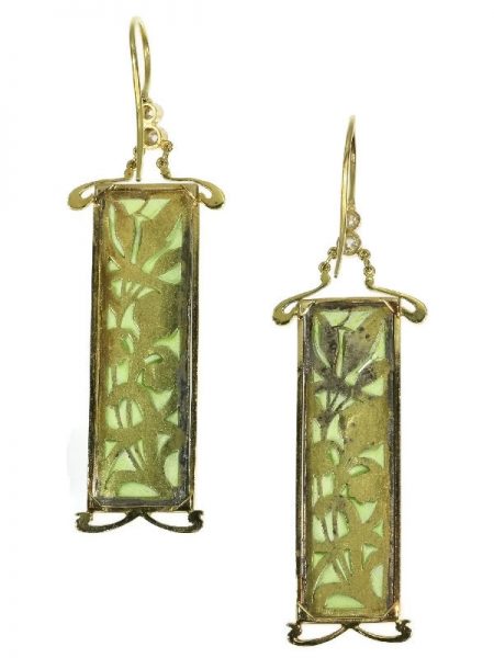 Antique Art Nouveau Plique à Jour Enamel Stained Glass Window Earrings