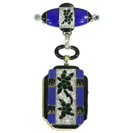 Antique Art Deco Diamond Set Blue Enamel Ladies Watch