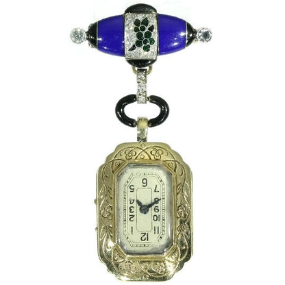 Antique Art Deco Diamond Set Blue Enamel Ladies Watch