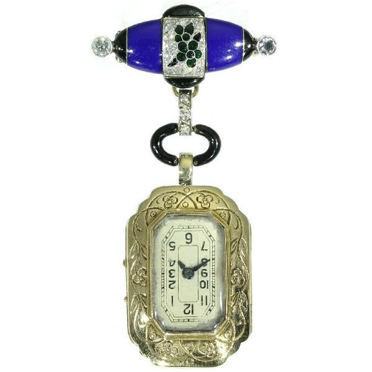 Antique Art Deco Diamond Set Blue Enamel Ladies Watch