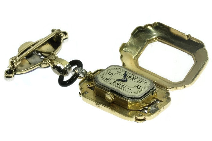 Antique Art Deco Diamond Set Blue Enamel Ladies Watch