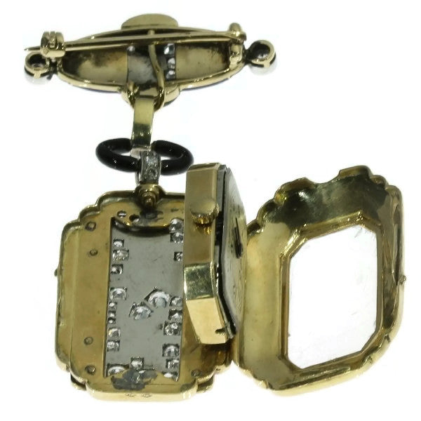 Antique Art Deco Diamond Set Blue Enamel Ladies Watch