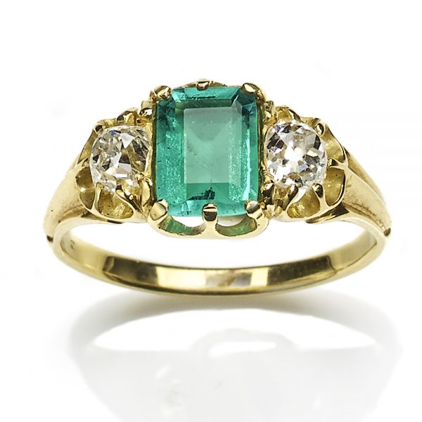 Antique Victorian Emerald & Diamond Three Stone Ring