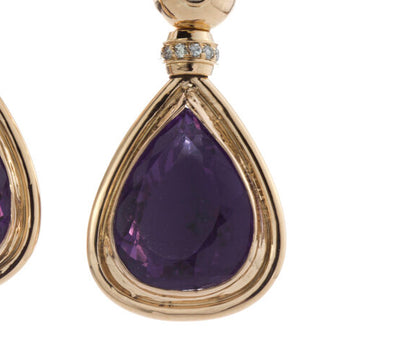 Vintage French Amethyst, Diamond and Citrine Clip On Drop Earrings, in 18ct yellow gold, Circa 1970s