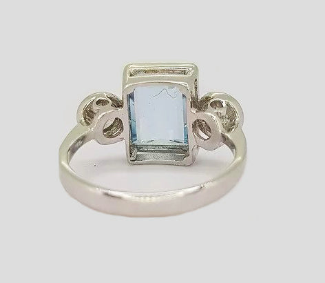 3.04ct Aquamarine and Diamond Three Stone Ring, 18ct white gold.