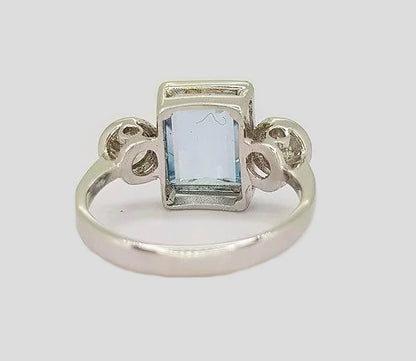 3.04ct Aquamarine and Diamond Three Stone Ring, 18ct white gold.