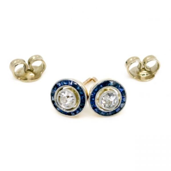 Diamond and Sapphire Cluster Stud Earrings, 0.40 carats