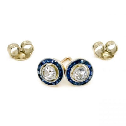 Diamond and Sapphire Cluster Stud Earrings, 0.40 carats