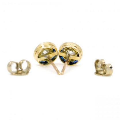 Diamond and Sapphire Cluster Stud Earrings, 0.40 carats