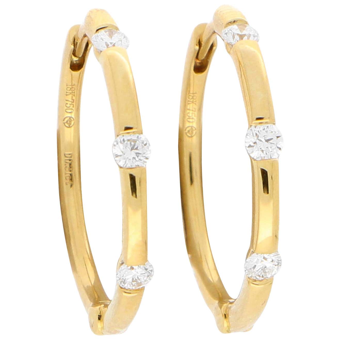18ct Yellow Gold Hoop Earrings with Diamonds