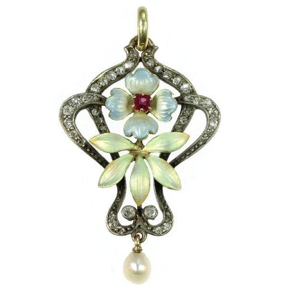 Austria-Hungarian Art Nouveau Diamond and Enamel Pendant, 14ct Gold