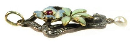 Austria-Hungarian Art Nouveau Diamond and Enamel Pendant, 14ct Gold