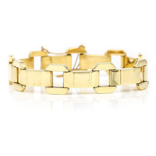 Vintage French Retro Gold Flat Link Tank Bracelet