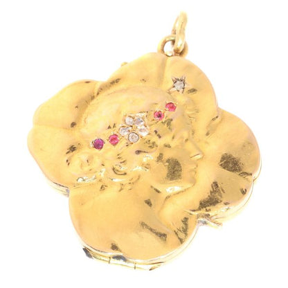 Antique Art Nouveau Four Leaf Clover Portrait Locket, 18ct Yellow Gold